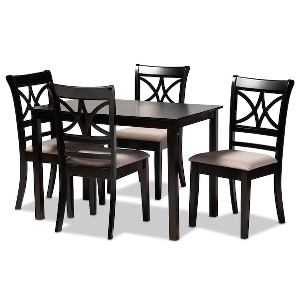 Baxton Studio Clarke Sand Upholstered and Espresso Wood 5-Piece Dining Set 166-10760-8026 - main